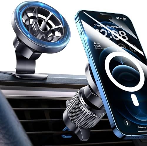 Mag Safe Car Mount: Premium Magnetic Phone Holder for Hands-Free Driving – Compatible with i Phone 15, 14, 13 Pro Max, Pro, Mini & All Smartphones – Strong Magnet Design for Secure Vent & Dashboard Installation – Elevate Safety and Style on the Road