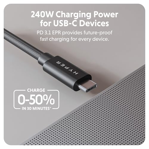 HyperDrive Next USB4 Type-C Performance Charging Cable — USB C Charging w/ 40Gbps Data Transfer, 240W Power Delivery, Fast Charge, 8K Video Support (4ft/1.2m – Black) – Enhanced Compatibility and Speed