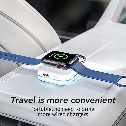 HUOTO Compact Magnetic Wireless Charger for Apple Watch – 1200 m Ah Portable Power Bank Keychain, Compatible with Series 10/9/8/Ultra 2/Ultra/7/6/5/4/3/2/SE, Ideal Travel Accessory for Effortless Charging On-the-Go