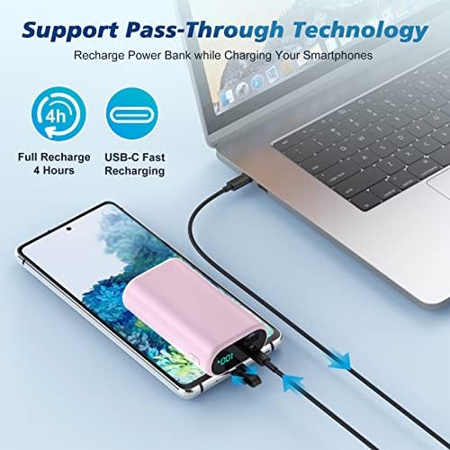 Compact 10800 m Ah Portable Charger with Built-in USB-C Cable – Fast PD 3 A Power Bank for Samsung Galaxy S22/S21, Note, Moto, and LG – LCD Display for Real-Time Battery Monitoring – Ultimate Solution for Mobile Charging Needs