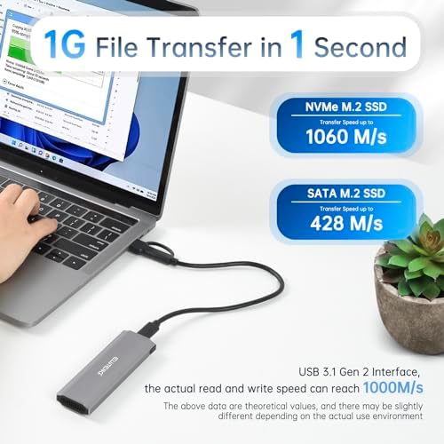 Transform Your M.2 SSD into a High-Speed External Drive with the ELUTENG Aluminum Enclosure – USB 3.2 Gen 2 for Lightning-Fast 10 Gbps Transfers, Supports Up to 4 TB, Compatible with NVMe and SATA SSDs, Effortless Plug-and-Play Setup for Professionals and Creators