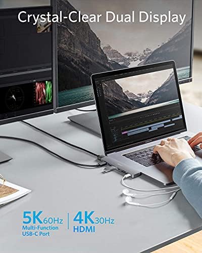 Elevate Your Mac Book Experience with Anker’s 8-in-2 USB-C Hub: Thunderbolt 3 Compatible Adapter Featuring 4 K HDMI, Dual USB-A&C 3.0 Ports, SD Card Slot & Lightning Audio for Ultimate Connectivity and Speed