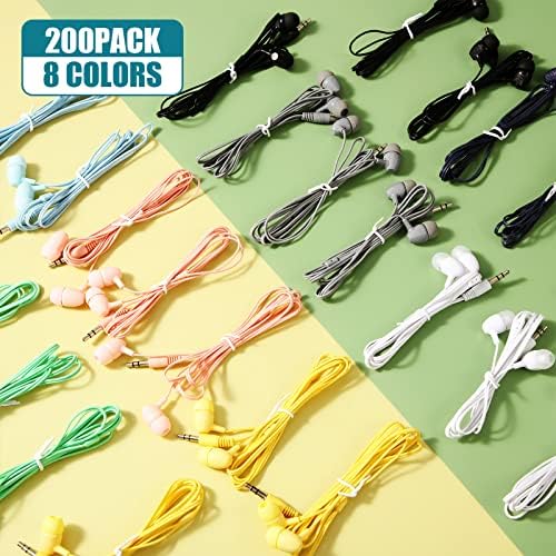 Macarrie 200 Pack Wired Earbuds – Vibrant Classroom & Office Headphones with 3.5 mm Compatibility – Individually Bagged for Hygiene & Seamless Distribution – Lightweight & Durable Design for All-Day Comfort – Ideal for Lectures, Music Listening, and Conference Calls