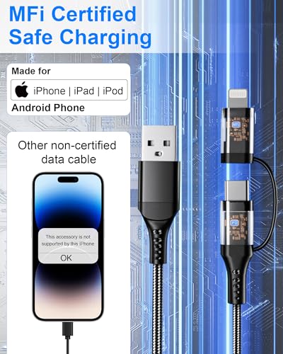 Versatile 2-in-1 Coiled Pink Charger Cable – USB to Lightning & USB-C for Fast Charging & Data Transfer, Compatible with i Phone 11-16 & Android Devices, Supports Apple Car Play & Android Auto, Stylish & Durable Design for Effortless Connectivity