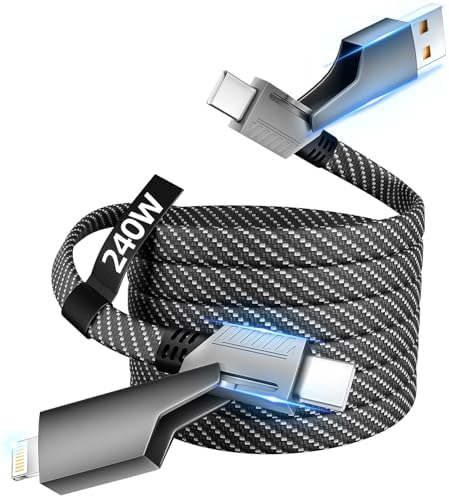 Versatile 4-in-1 Fast Charging Cable with E-Mark Chip – 65 W USB C Multi Charger for i Phone 16/15/14/13, i Pads, Android Devices & Tablets (4 FT) – Ultimate Solution for Quick Power Delivery and Enhanced Device Compatibility