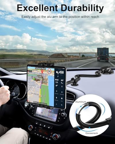 Ultimate Gooseneck Tablet Holder for Car – Secure Suction Cup Mount for i Pad Pro, Air, Mini & Galaxy Tabs – Versatile 4.7-13″ Device Compatibility for Hands-Free Navigation & Entertainment – Durable, Flexible Design for Enhanced Driving Safety & Convenience