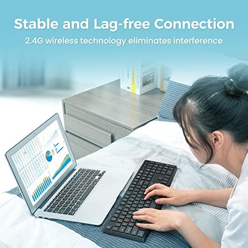 Lovaky Pink White Wireless Keyboard – Ergonomic Full Size Keyboard with Numeric Keypad for Laptops, Desktops, and More – 2.4 G Stable Connection with Enlarged Indicator Lights for Optimal Visibility and Comfort