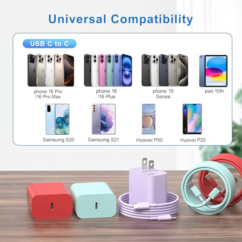 Premium 10 Ft USB C to USB C Fast Charging Cable – 3-Pack for i Phone 16, 15 Pro, i Pad Pro, Mac Book Air & Samsung Devices – 60 W Rapid Power Delivery, Durable & Tangle-Free, Stylish Red, Green & Purple Cables for Enhanced Versatility and Speed