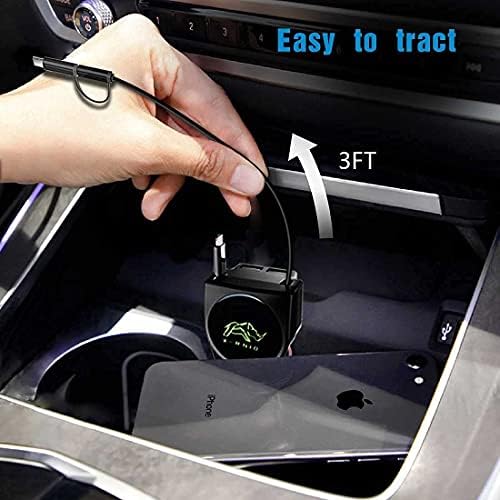 Effortless Charging on the Go: Advanced Retractable Car Charger with Dual USB Ports, Fast 3.1 A Power, and 3 ft Tangle-Free Cables for i Phone & Android Devices – Ultimate Car Accessory for Seamless Connectivity and Safety