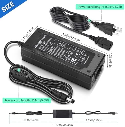 High-Efficiency 12 V 8 A AC to DC Power Adapter – 96 W Switching Supply for LED Strip Lights – 6.7 ft Power Cord – Universal Compatibility with 5.5 mm x 2.5 mm & 2.1 mm Connectors – Robust, Long-Lasting Power Solution for Home and Professional Use – Enhanced Performance & Economical Design