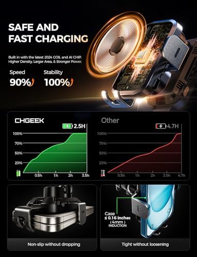 Effortless 15 W Fast Wireless Car Charger & Auto-Clamping Phone Holder Mount – Seamless Compatibility with i Phone, Samsung Galaxy & Google Pixel – Multifunctional Dashboard, Windshield & Air Vent Installation – Essential Hands-Free Accessory for Safe Navigation & Optimal Charging Performance