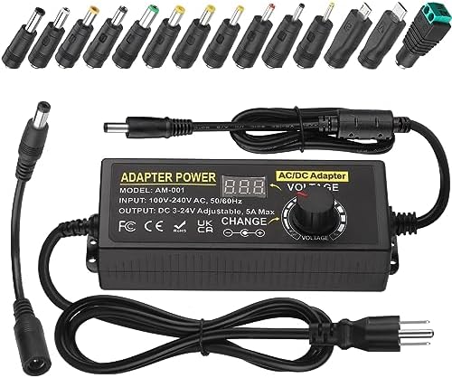 Universal Adjustable DC Power Supply Adapter, 3 V-24 V, 3 A, 72 W – Versatile AC to DC Converter with 14 Interchangeable Tips for Maximum Device Compatibility and Enhanced Performance