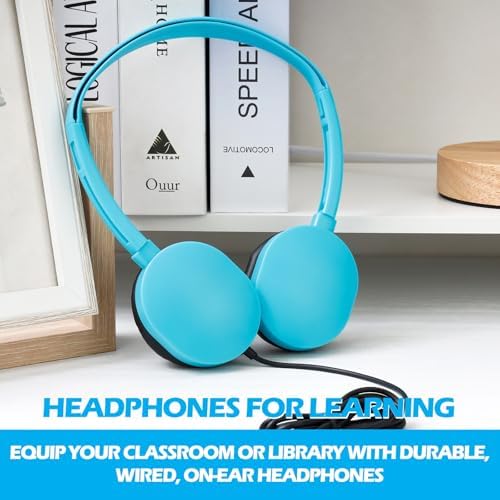 Bulk 20-Pack Adjustable Wired Headphones for Kids – Durable Classroom Earphones with 3.5 mm Jack, Perfect for Schools, Libraries, and Museums – Engaging Mixed Color Design for Enhanced Focus and Learning Engagement