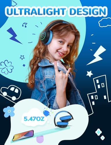 i Clever Kids Headphones: Safe 85 d B Volume Limit, Ergonomic Foldable Design, Superior Stereo Sound, 3.5 mm Jack Compatibility – Ideal for Travel, School & Home Use – Stylish Blue-Green for Boys & Girls