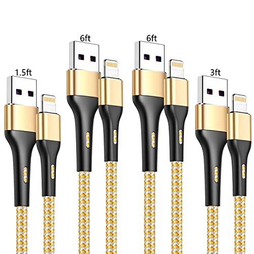Ultimate i Phone Charger Cord Set – 4 Pack (1.5/3/6/6 FT) | MFi Certified Lightning Cables for Fast Charging | Compatible with i Phone 13, 12 Pro Max, Mini, 11 Pro, XS, XR, X, 8, 7 Plus, 6 s, 6 SE (2020), i Pad, i Pod | Durable Nylon Braided Design for Tangle-Free Convenience | Elevate Your Charging Experience with Enhanced Compatibility and Speed