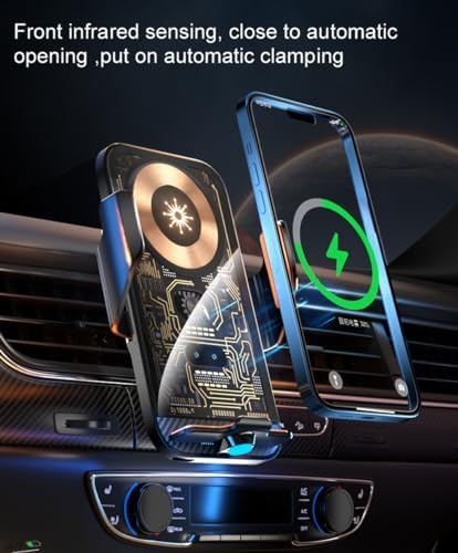 Smart Sensor Wireless Car Charger & Phone Holder – 15 W Fast Charging for i Phone & Samsung – Auto-Clamping Air Vent Mount with Transparent Design – Enhanced Compatibility & Effortless Use