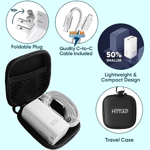 65 W Ga N Pro Travel Charger – Ultimate Multi-Port USB-C Wall Adapter for i Phone 15, Mac Book & Android Devices – Compact Foldable Design with Premium USB-C Cable for Efficient On-the-Go Charging