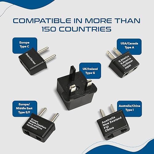 Ultimate 5-Piece Worldwide Travel Plug Adapter Set by Ceptics – Essential for Global Travelers with Enhanced Compatibility for Cell Phones, Laptops & Chargers – Ideal for Use in Over 50 Countries Including Europe, Asia & Africa – Compact Design with Travel Pouch for Easy Carrying – No Voltage Conversion Needed – Stay Powered Anywhere You Go!