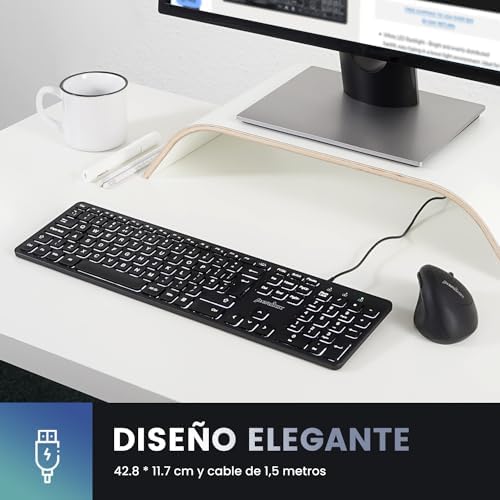 Perixx PERIBOARD-332 Compact Mini USB Keyboard – Sleek White Backlit QWERTY Spanish Layout with Silent X-Type Scissor Keys for Enhanced Typing Comfort – Perfect for Limited Desk Spaces and Effortless Plug-and-Play Setup