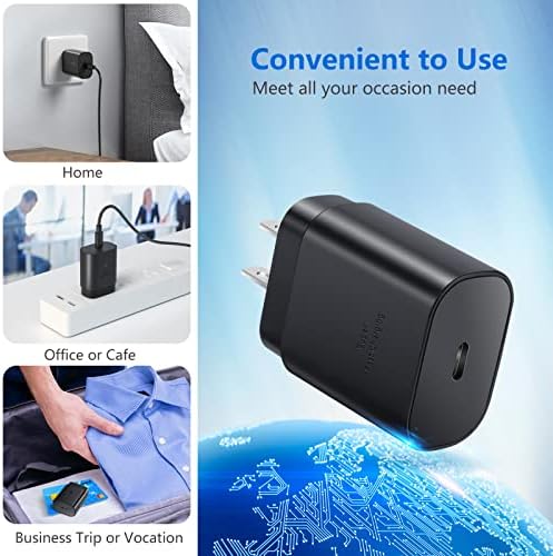 Ultra-Fast 25 W Type C Wall Charger Pack for Samsung Galaxy S25, S24+, S23, S22, S21 Ultra & More – 3-Pack USB C Power Adapter with Enhanced Compatibility for Galaxy A Series, Note 20, and Watch 5 – Speed Meets Safety and Portability