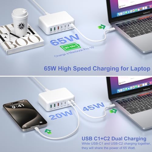 Bangfun 180 W USB C Charging Hub – 7-Port Fast Charging Station for i Phone, i Pad, Samsung – Multi-Device Power Adapter with Smart Technology for Rapid & Efficient Charging – Compact Black Design for Home & Office Use