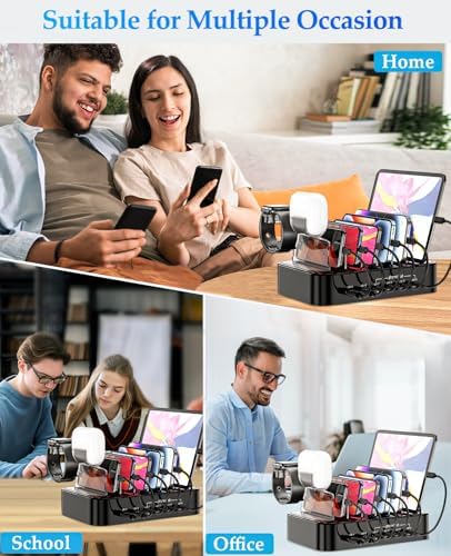 Ultimate 100 W Multi-Device Charging Station – Fast USB-C Dock for i Phones, Androids, i Pads, Kindles & Smartwatches – Sleek Organizer with Intelligent Charging for Home & Office Efficiency