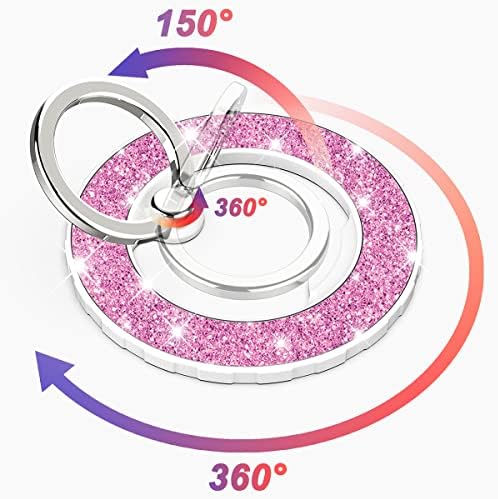 Glittering Magnetic Phone Ring Holder for Mag Safe – Ultra-Strong 2000 g Grip Compatible with i Phone 15, 14, 13, 12 Pro Max, Pro, Plus, Mini – Wireless Charging Friendly with 360° Rotation and 150° Adjustable Kickstand – Stylish Teal Design for Enhanced Functionality and Aesthetic Appeal