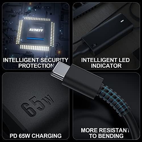 High-Performance 65 W USB-C Power Adapter for Dell, Lenovo, HP & Mac Book – Fast Charging with Superior Safety Features and Space-Saving Design – Ideal for Chromebook, XPS, Yoga & More – Includes 3.3 ft AC Cord and User Manual – Ultimate Compatibility for All USB-C Laptops