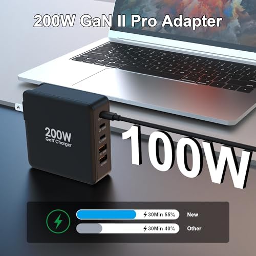 200 W Ga N USB-C Fast Charging Station with 5 Ports – PD100 W Compact Power Hub for i Phone 16/15, Mac Book Pro/Air, Galaxy S24/S23 – Advanced Safety Features & Wide Device Compatibility for Home, Travel, and Office Use
