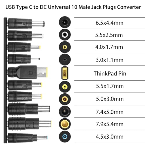 Ultimate 65 W USB-C to DC Adapter Cable with 10 Interchangeable Connectors – Universal Power Charging Solution for Laptops and Gadgets – Compact and Portable Design for Travel – Fast, Safe, and Versatile Charging for Multiple Devices – Compatible with Major Brands Including Dell, HP, Lenovo, and More – Efficient Power Transfer with Built-in PD Trigger Chip and Robust Cable Construction – Ideal for Laptops, Bluetooth Speakers, Routers, and Small Electronics – Perfect for On-the-Go Professionals and Tech Enthusiasts – Simplify Your Charging Needs with One Cable Solution – Lightweight and Easy to Carry for All Your Power Requirements