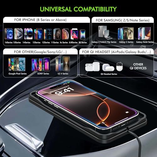 LANSEMKU 15 W Wireless Car Charger Pad – Sleek Anti-Slip Design for Seamless Charging on the Go – Compatible with i Phone 16/15/14/13/12 Pro Max & Samsung S23/S22/S20 – Fast Charging Solution with 30 cm Cable – Elevate Your Driving Experience with Enhanced Compatibility and Convenience