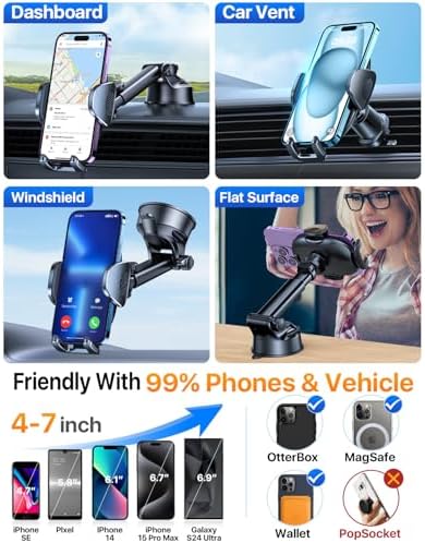 YRU 2025 Enhanced Universal Car Phone Holder with 360° Rotatable Design & Robust Suction for i Phone & Samsung – Stylish Light Blue Dashboard & Windshield Mount for Secure, Hands-Free Navigation and Music Access