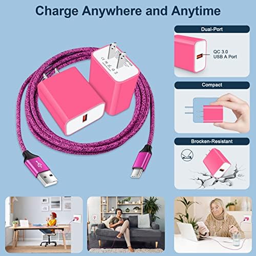 Rapid 18 W Quick Charge 3.0 Wall Charger for LG Devices – Ultra-Fast USB C Charging Solution with Two 6 FT Cables for Stylo, V, G Series, and Velvet – Compact, Safe, and Perfect for On-the-Go Power Needs