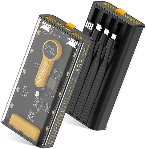 Ultimate 10,000 m Ah Portable Charger with Built-In Cables & LED Display – Fast Charging Power Bank for i Phone, Samsung & More – Essential Travel Companion with Integrated LED Lamp for On-the-Go Power Solutions
