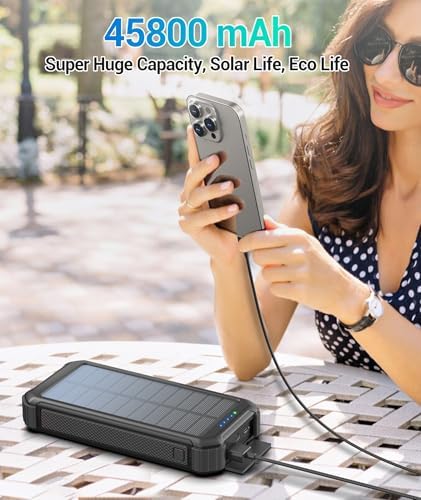 LATIMERIA 45800 m Ah Solar Power Bank – High-Capacity Portable Charger with QC 3.0 Fast Charging, USB-C Connectivity, and Eco-Friendly Solar Technology for i Phone, Samsung, Google Devices – Ultimate Reliability for On-the-Go Power Solutions
