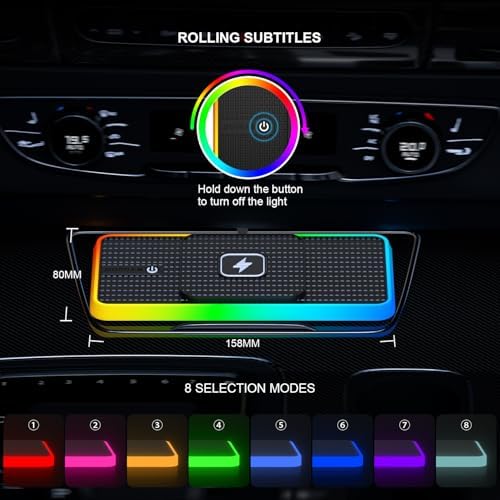 POLMXS C1-Pad Wireless Car Charger – 15 W Fast Charging Pad for i Phone 16/15/14/13/12 & Galaxy S23/S22/S21/Note10 – Advanced Heat Management & Unique Design for Bulge Cameras – Universal Qi Compatibility with Ambient Lighting Options for Personalized Drives