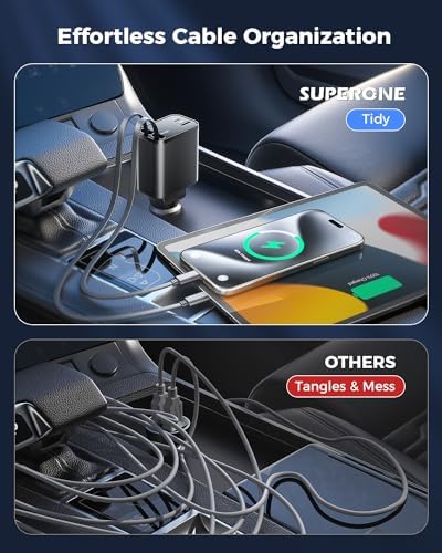 2025 SUPERONE 69 W Retractable Car Charger – Fast Charging Dual-Port Accessory for i Phone 16/15/14/13/12 & Samsung Devices, Tangle-Free Design, Ideal Gift for Men & Women, Essential Car Travel Companion