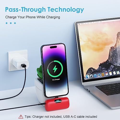 Compact Pink Portable Charger for i Phone – 5000 m Ah PD Fast Charging Power Bank, Lightweight Mini Battery Pack Compatible with i Phone 14/14 Pro Max/13/13 Pro/12 Pro/11/XS/XR/X/8/7/6 – Stylish and Versatile Backup Solution for On-the-Go Power