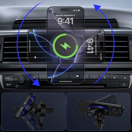 Enhanced Wireless Mag Safe Car Charger for Samsung Galaxy S25 Ultra, Google Pixel 9, and i Phone 16 – 15 W Fast Magnetic Charging Mount for Secure Hands-Free Navigation and Effortless Compatibility with Multiple Devices