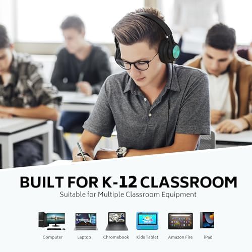 Transform Learning Environments with AILIHEN Kids Wired Headphones – 6 Pack of Comfortable, Durable Headsets with Built-In Microphones for K-12 Education, Perfectly Compatible with Chromebooks, Laptops & Computers (Black) – Optimal for Collaborative Projects & Engaging Online Classes