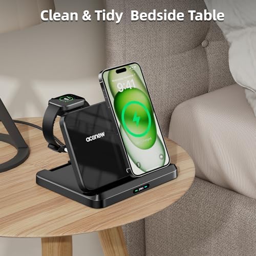 Revolutionize Your Charging Routine with the 3 in 1 Foldable Wireless Charging Station – Fast Mag-Safe Charger for i Phone 13/14/15 Pro Max, Apple Watch, and Air Pods – Sleek, Portable Design for Effortless Device Management and Enhanced Compatibility