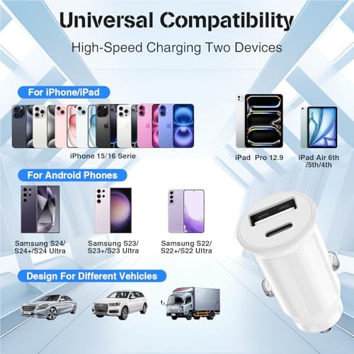 High-Power USB C Car Charger for i Phone 16 & 15 Series – 40 W Dual Port Fast Charging Adapter with 3 FT USB-C to C & A to C Cables – Versatile Compatibility for i Pad, Samsung, and More – Compact Design for On-the-Go Convenience and Enhanced Safety Features
