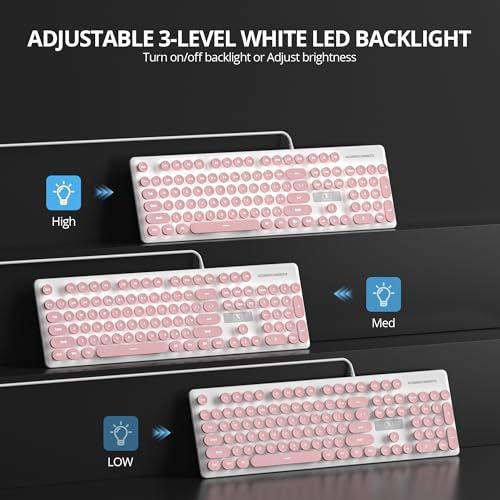 Elevate Your Workspace with the Fogruaden Retro Typewriter Keyboard – Stylish Full-Size USB Design, 104 Round Keys, and White LED Backlighting for Effortless Night Use, Ergonomic & Silent Membrane Keys Perfect for Windows PC and Laptops, Ideal for Writers and Gamers Seeking a Unique Vintage Touch