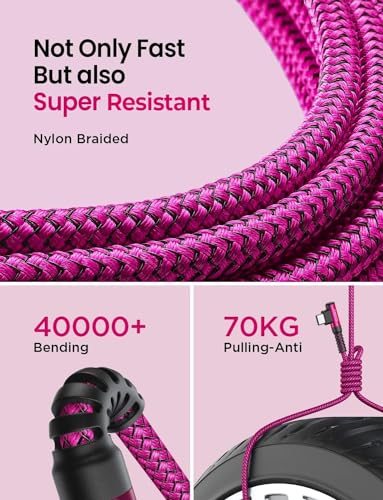 AINOPE Right Angle USB C Cable – 2-Pack (10 ft + 10 ft) Fast Charging 3.1 A Nylon Braided Charger for Enhanced Device Compatibility, Ideal for Gaming and Multitasking, Durable Black Design