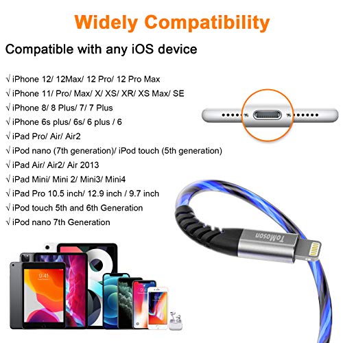 Vibrant LED Lightning Charging Cable for i Phone – MFi Certified 6 FT Fast Charge USB Cord with Dynamic RGB Light-Up Feature for Enhanced Compatibility and Performance with i Phone 14, 13, 12, 11 Pro Max, XR, X, SE, 8 Plus, i Pad, and i Pod – Durable and Stylish Tech Accessory for Home and On-the-Go Charging