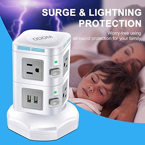 Revolutionize Your Charging Setup with ODOM’s 15 W Wireless Charging Power Strip Tower – 10 AC Outlets, 4 USB Ports, 1800 J Surge Protection, and 6 Ft Retractable Cord for Ultimate Home Office Efficiency and Device Safety