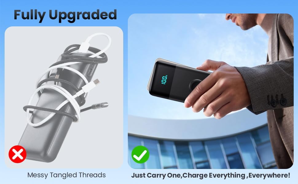 High-Capacity 40800 m Ah 5-in-1 Portable Power Bank with Fast Charging for i Phone and Apple Watch – Dual Built-in Cables, Magnetic Wireless Charger, LED Display, Ideal for Travel and Outdoor Adventures, Compatible with Android and More Devices