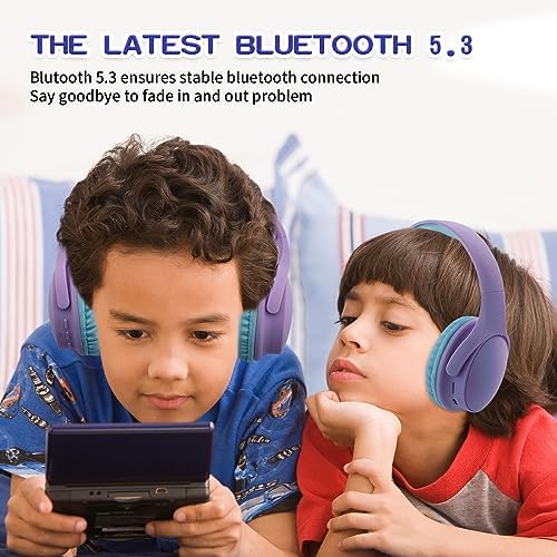 Light Blue Kids Bluetooth Headphones – Safe 93 d B Volume Limitation for Ear Protection – Foldable & Travel-Friendly Design – Built-in Microphone for Hands-Free Calls – Comfortable Wireless Headphones for Toddlers and Children – Perfect for School, Home, and Fun Activities