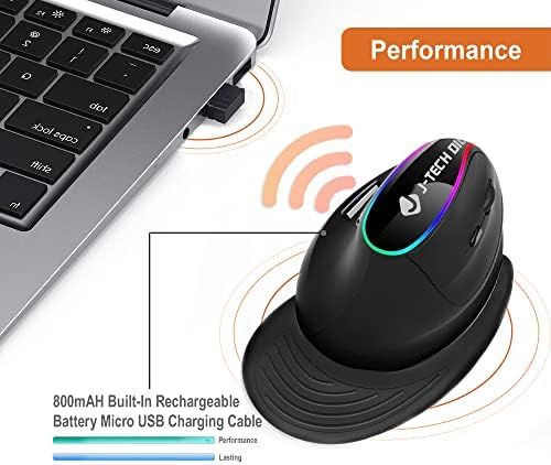 Elevate Your Comfort and Efficiency with the J-Tech Digital Wireless Ergonomic Mouse – Dual Mode Bluetooth & USB Connectivity, Rechargeable, Adjustable DPI Up to 3200 for Laptops, Desktops, PCs, and Macs – Sleek White Design for Modern Workspaces