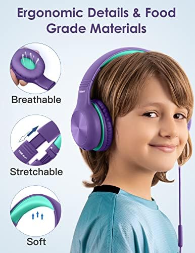 Premium Kids Over-Ear Headphones with Built-In Microphone – Safe Volume Control, Lightweight Dark Green Design for Online Learning & Travel, HD Sound Quality, Collaborative Audio Sharing Feature for Enhanced Learning Experiences